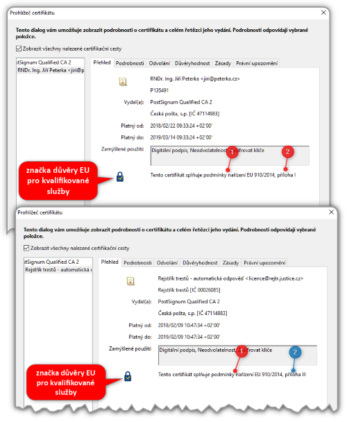 Přehlednější způsob zobrazní kvalifikovaného certifikátu (pro elektronickou pečeť) v programu Adobe Acrobat Reader DC