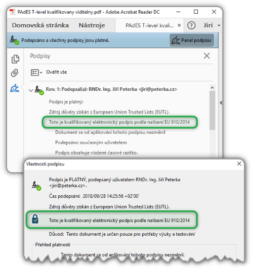 Kvalifikovaný elektronický podpis v Adobe Acrobat Readeru DC