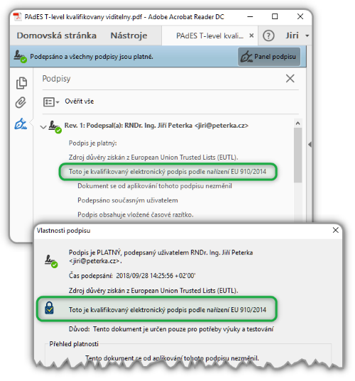 Kvalifikovan elektronick podpis v Adobe Acrobat Readeru DC