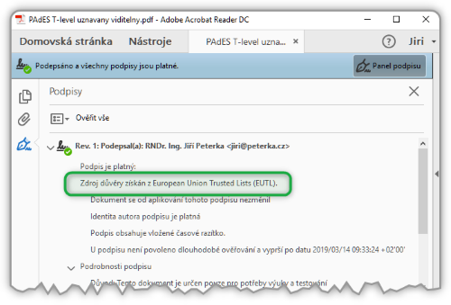 Zaruen el. podpis, zaloen na kvalifikovanm certifiktu - v Adobe Acrobat Readeru