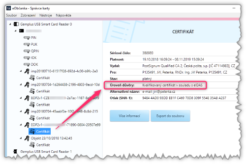 Je nainstalován certifikát BEZ příznaku uložení soukromého klíče na QSCD