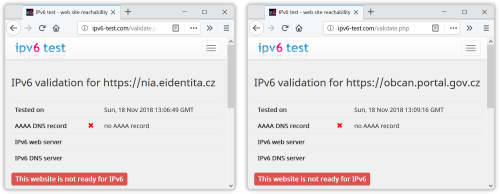 Výsledky testu dostupnosti po IPv6