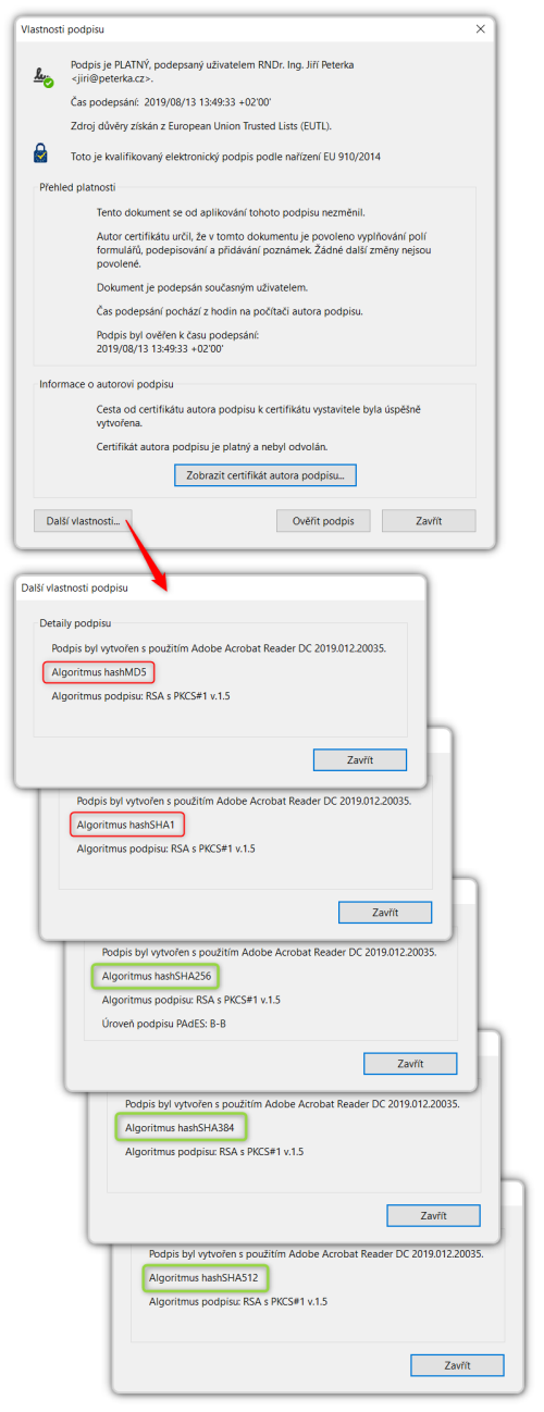 Využití různých hashovacích funkcí v Adobe Readeru