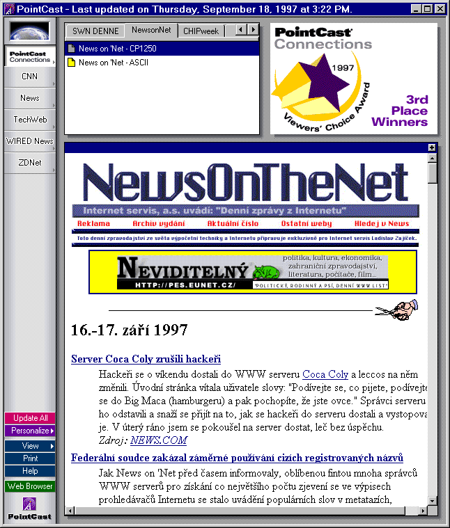 NewsOnNet ve verzi pro PointCast