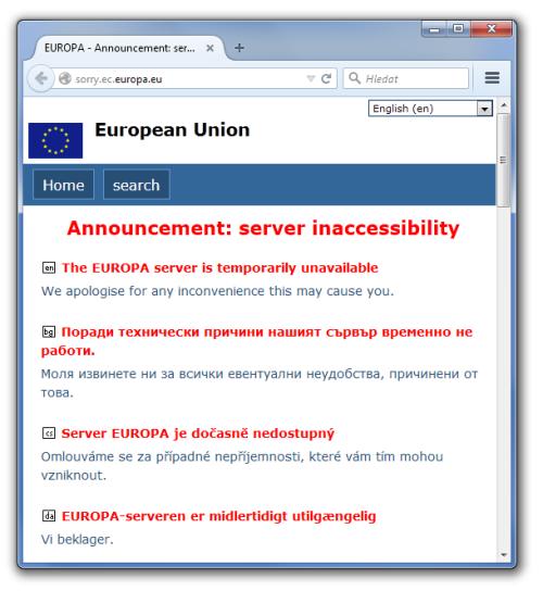 Oznmen o nedostupnosti serveru