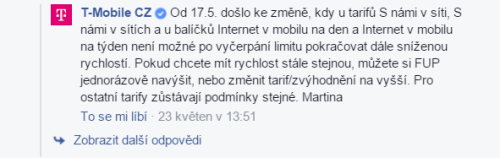 Informace o zmnch v diskusi na Facebooku