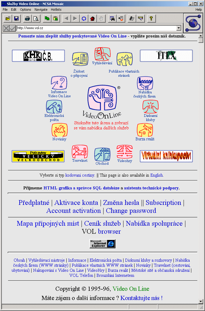 Verze domovsk strnky VOL z roku 1996