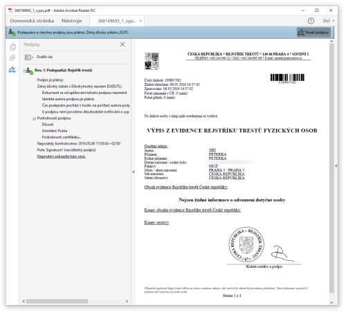 Samotný výpis z Rejstříku trestů, opatřený uznávanou elektronickou značkou