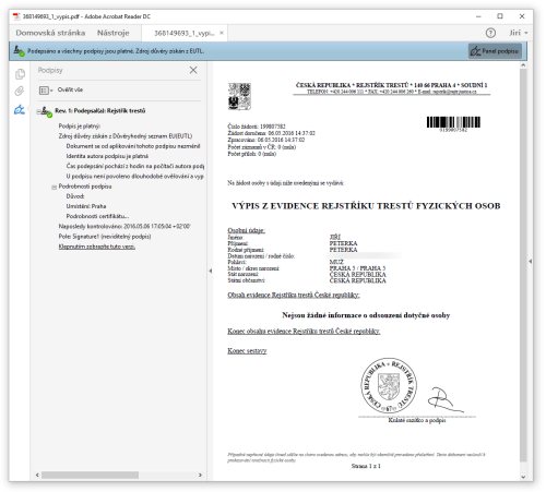 Samotn vpis z Rejstku trest, opaten uznvanou elektronickou znakou