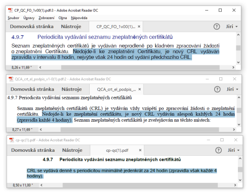 Citace z certifikanch politik I.CA, POstSignum a eIdentity