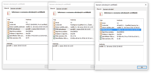 CRL seznamy I.CA, POstSignum a eIdentity