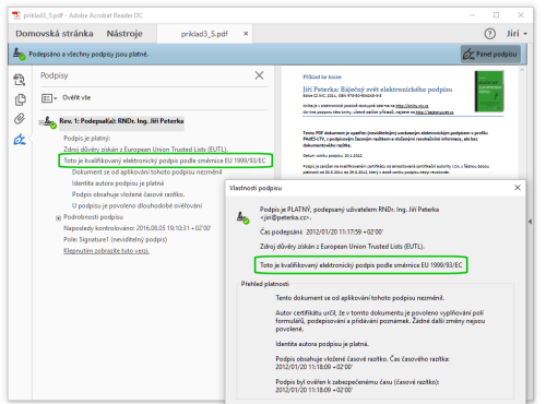 Adobe Reader sprvn vyhodnotil druh elektronickho podpisu