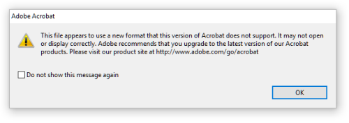 Adobe Acrobat starší verze (9.X) nedokáže pracovat s novějšími formáty el. podpisů