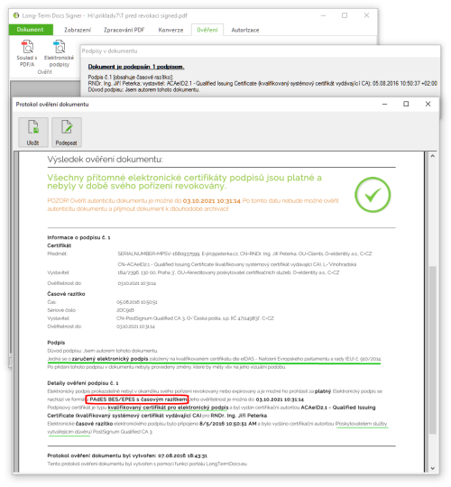 esk Signer ji um vyhodnotit i zaruen elektronick podpis, zaloen na kvalifikovanm certifiktu