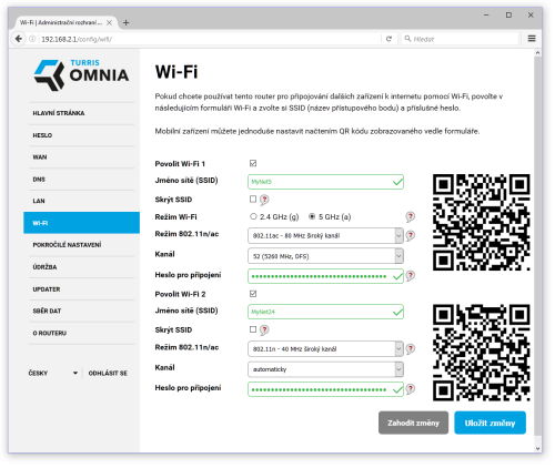 Nastaven Wi-Fi v Turris-u Omnia