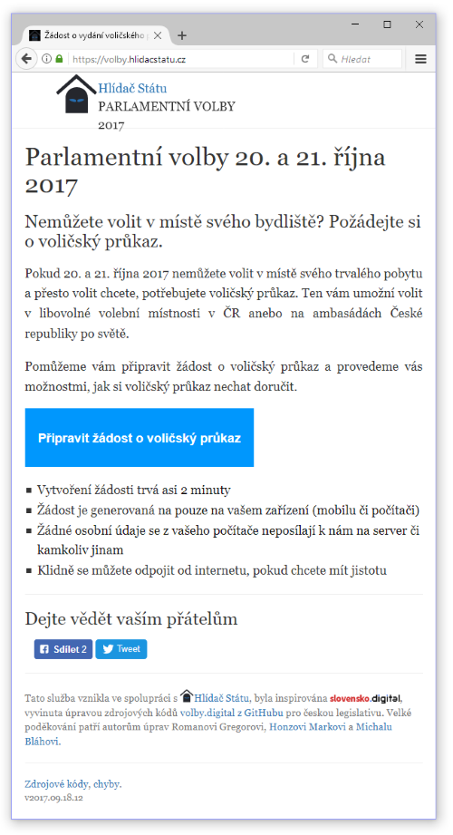 on-line aplikace na Hldai sttu