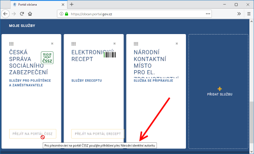 Nedostupnost odkazovanch slueb pi pihlen pes datov schrnky