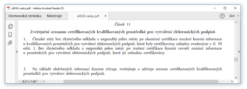 Ustanoven lnku 31 nazen eIDAS, kter se tk zveejovn seznamu kvalifikovanch prostedk 