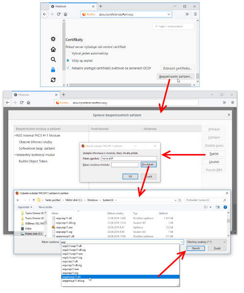 Postup instalace ovladačů nové eOP na platformě MS Windows do Firefoxu