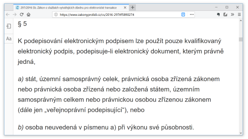 Ustanoven 5 adaptanho zkona (297/2016 Sb.), kter e podepisovn