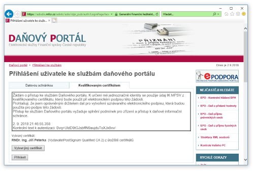 Pihlaovn prostednictvm kvalifikovanho certifiktu