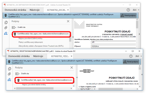 Certifikan podpisy na vpisech, kter vystavuje SZR