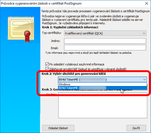 Volba umstn soukromho kle v programu iSignum