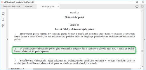 Ustanoven lnku 35 nazen eIDAS, kter hovo o prvnch incch kvalifikovanch elektronickch peet