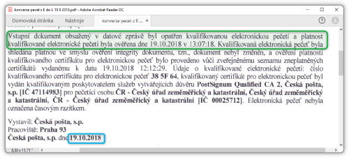 Obsah konverzn doloky dokumentu s elektronickou peet, z 19.10.2018