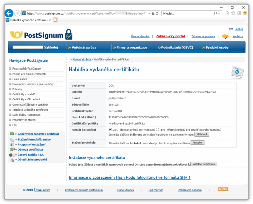 Nabdka s monost staen samotnho certifiktu