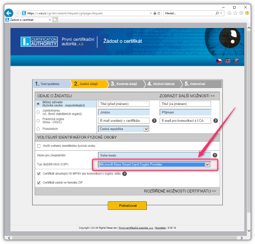 loit v podob eOP je oznaeno jako Microsoft Base Smart Card Crypto Provider