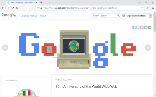 Anglický doodle k 30. výročí World Wide Webu