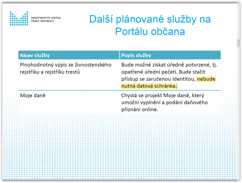 Slide z prezentace MV ČR