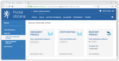 daje o osobnch dokladech, kter portl zobrazuje