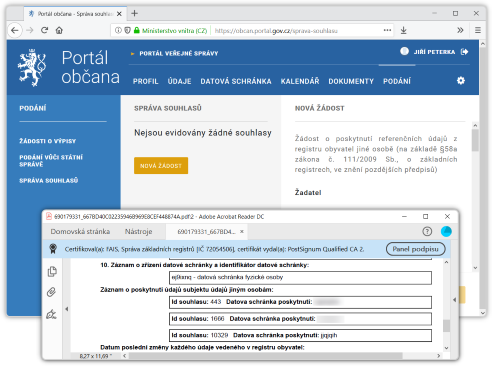 Udlen souhlasy zobrazovan portlem vs. souhlasy ve vpisu ze zkladnho registru obyvatel