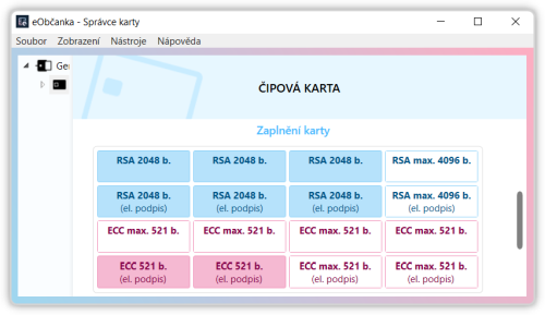obsah úložiště na čipové kartě v rámci eOP