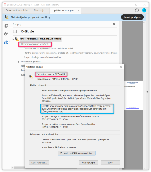 Vsledek voen v Adobe Readeru