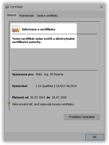 (Ne)důvěra v certifikát v systému Windows
