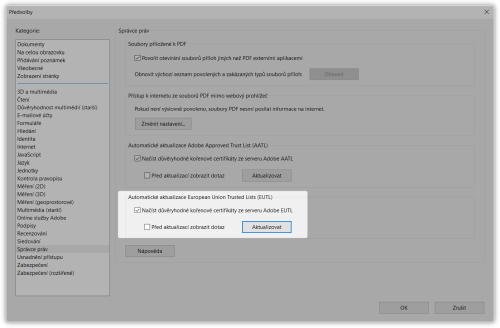 Monost run aktualizace seznamu Adobe EUTL