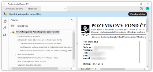Pklad dokumentu, u kterho se nepodailo ovit platnost podpisu