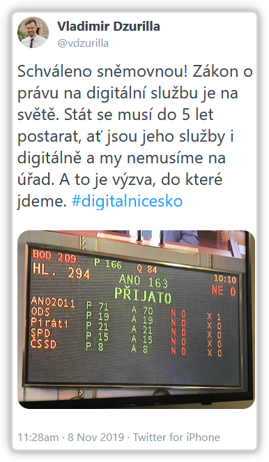 Tweet, oznamujc vsledek hlasovn