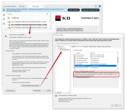 Detail elektronickho podpisu na vstupnm dokumentu sluby MjPodpis