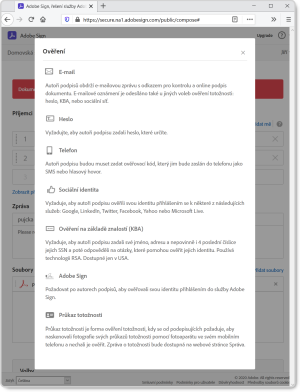 Varianty autentizace, kter podporuje sluba Adobe Sign