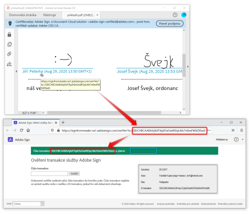 Pod obrzky jsou umstny URL odkazy do sluby Adobe Sign
