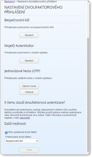 Nastaven dvoufaktorovho pihlaovn ke slub mojeID