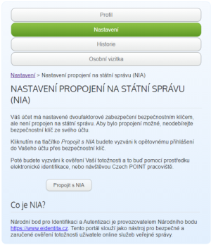 Nastaven propojen s NIA