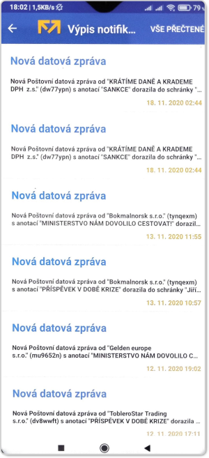 Informace o dodanch zprvch v mobilnm kli