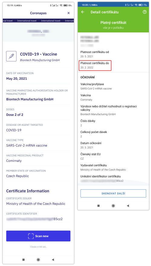 Okovac certifikt v dnsk aplikaci a ve Tece